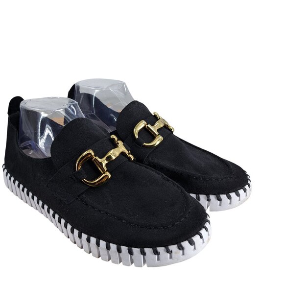 Ilse Jacobsen Tulip Slip On Black Gold Horse Bit Loafer Shoes Size 41 US10.5-11 - Picture 2 of 13